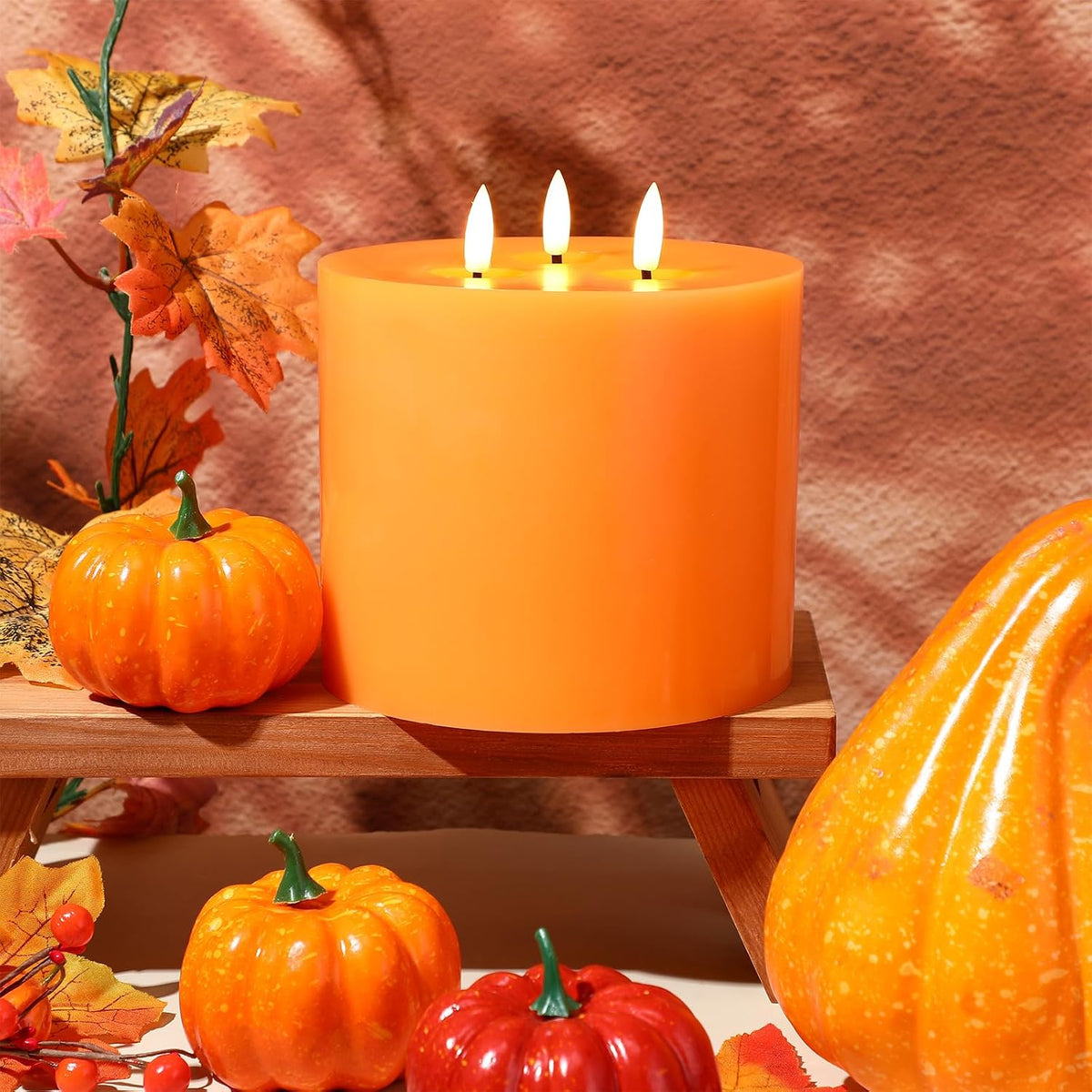 Retisee 1 Pack Orange Extra Large Flameless Candles 6" x 6"