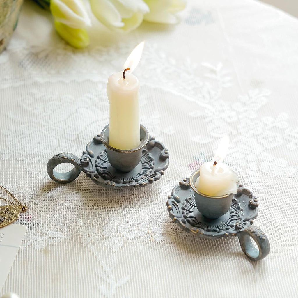 NIKKY HOME Vintage Handled Taper Candle Holders Set of 2, Short Candlestick