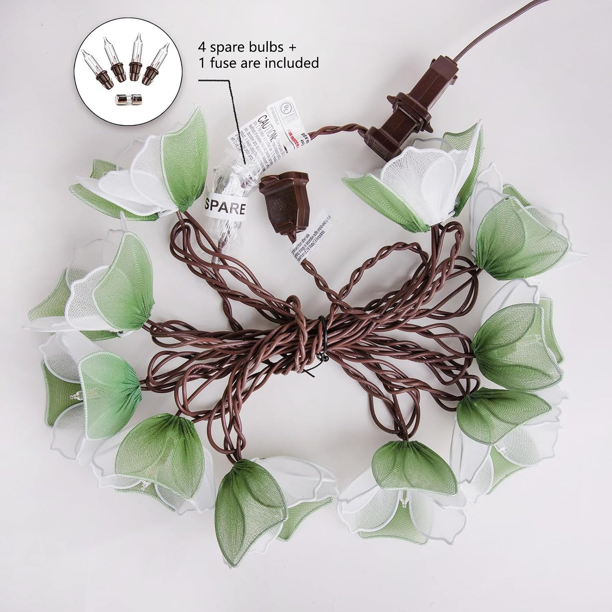 TWINKVILLA Decorative String Lights Plug in with 10 Bulbs, Flower Garland Fairy Lights Connectable Weatherproof Outdoor Indoor for Wedding Pergola Bedroom Porch Floral Home Decor (Green White)