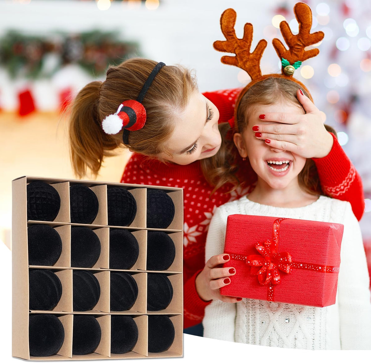 Artmag 16 Pcs Velvet Christmas Balls Hanging Ornaments Set, Shatterproof Plastic Flocked Christmas Tree Balls Xmas Decorations Festival Holiday Party Decor (Black,2.36 Inch)