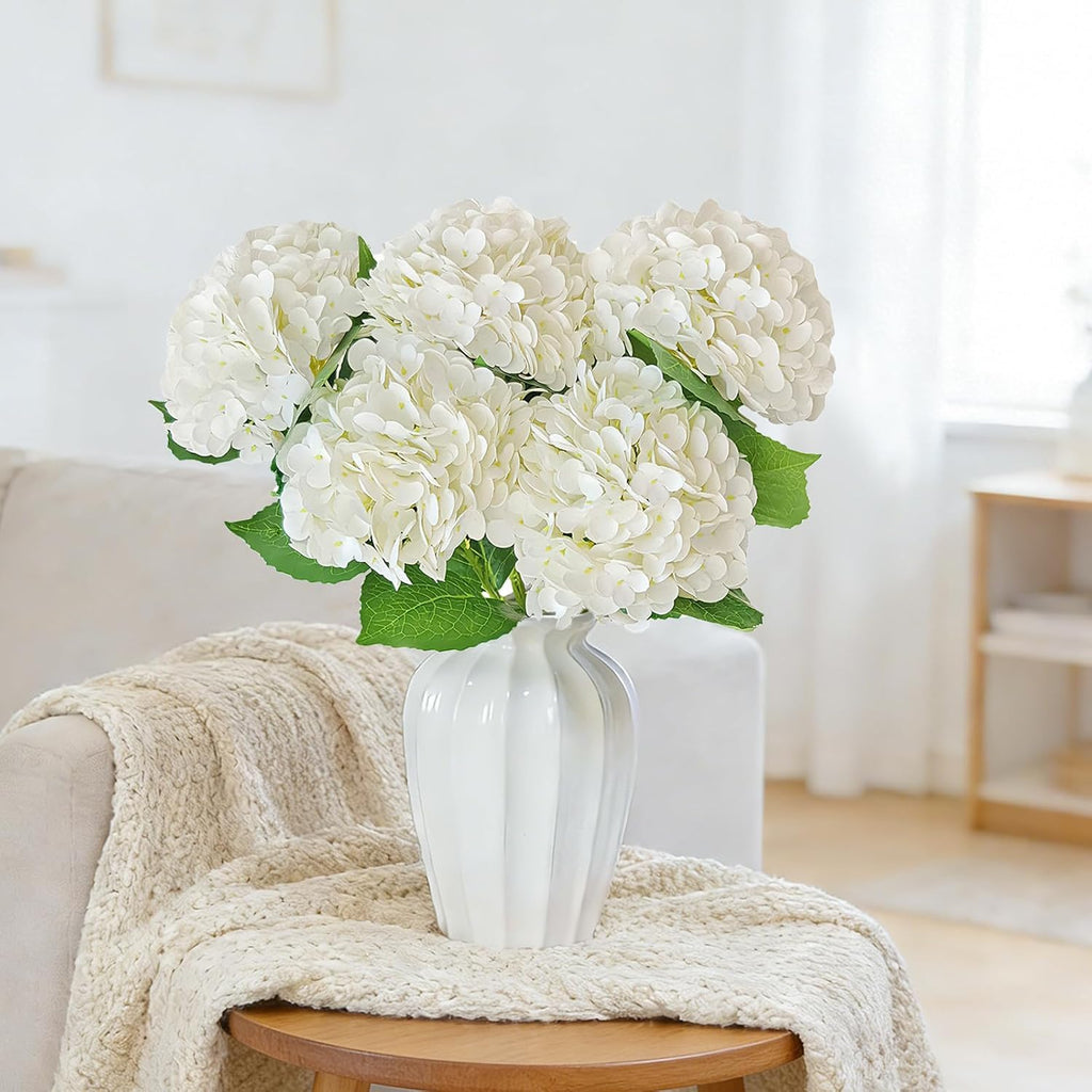 6 Pcs Real Touch White Hydrangea Artificial Flowers with Stems, Fake Silk Flowers for Outdoors, Artificial Flowers for Home Decor Wedding Bouquets Centerpieces Vase
