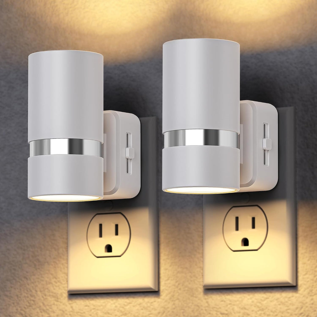 DORESshop LED Night Light 2 Pack, White Cylinder Dimmable Night Light