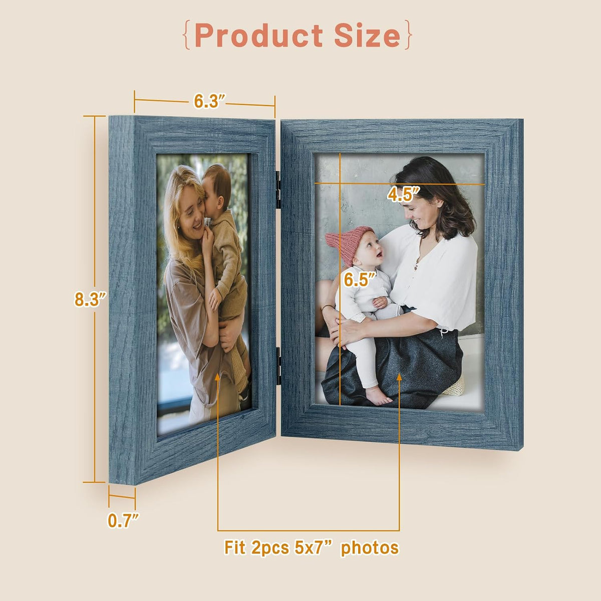 Golden State Art 5x7 Double Picture Frame, Hinged 2-Photo Frame,Blue1 Pack