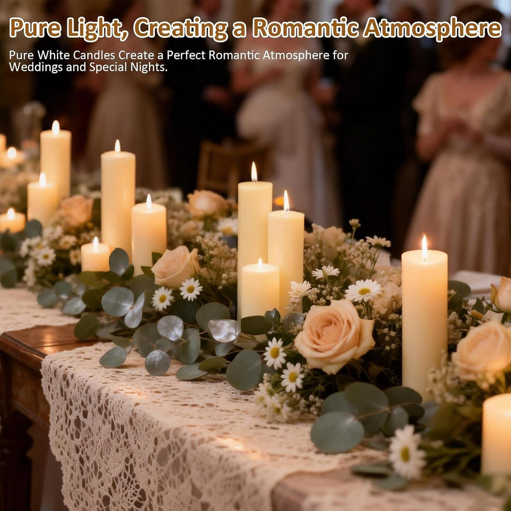 12-Pack Ivory Unscented Pillar Candle Set