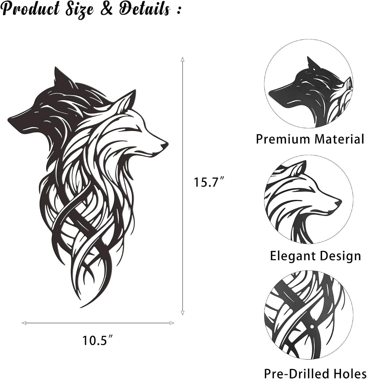 Xedatric Metal Wolf Heads Wall Decor – Black & White Dual Art