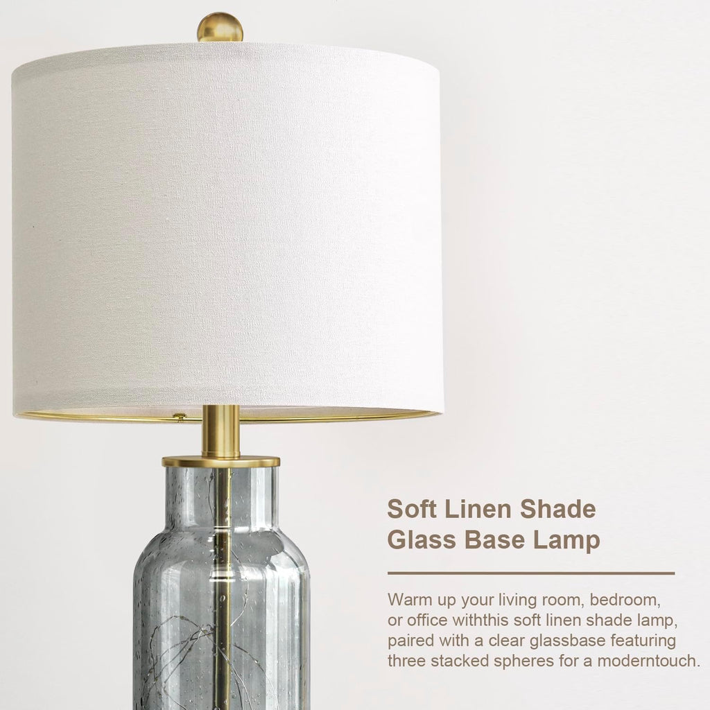 Oneach 22" Glass Table Lamps Set of 2 with LED Nightlight for Bedroom, Gray