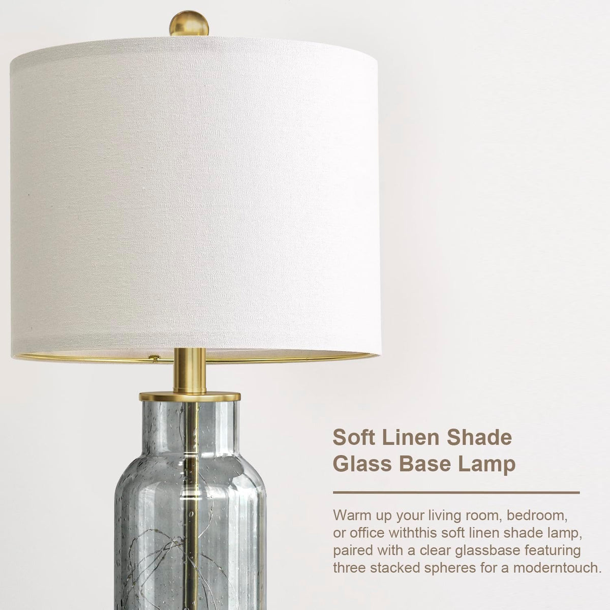 Oneach 22" Glass Table Lamps Set of 2 with LED Nightlight for Bedroom, Gray