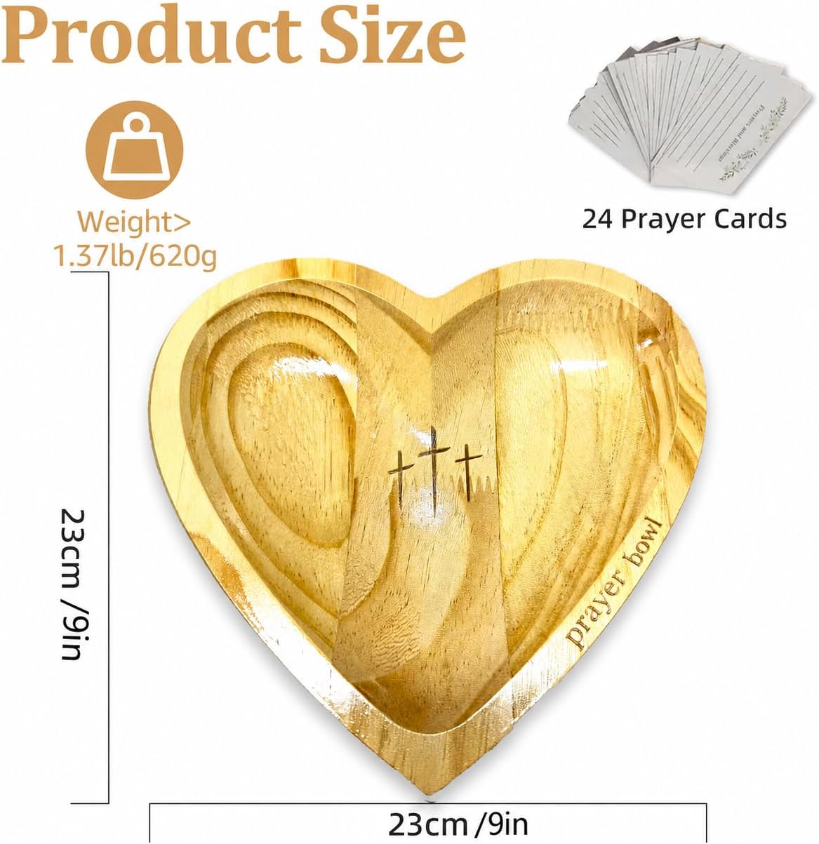 Prayer Bowl Wooden with 24 Prayer Cards,Heart Shaped Decor Prayer Bowl,Religious Gift for Women,Mom, Dad, Daughter or Husband,Christian Easter Gifts for Mom,Men