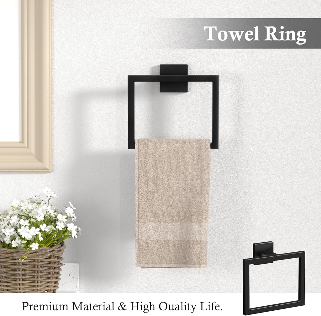 15-Piece Matte Black Bathroom Accessories Set 23.6 Inch Towel Bar Set.