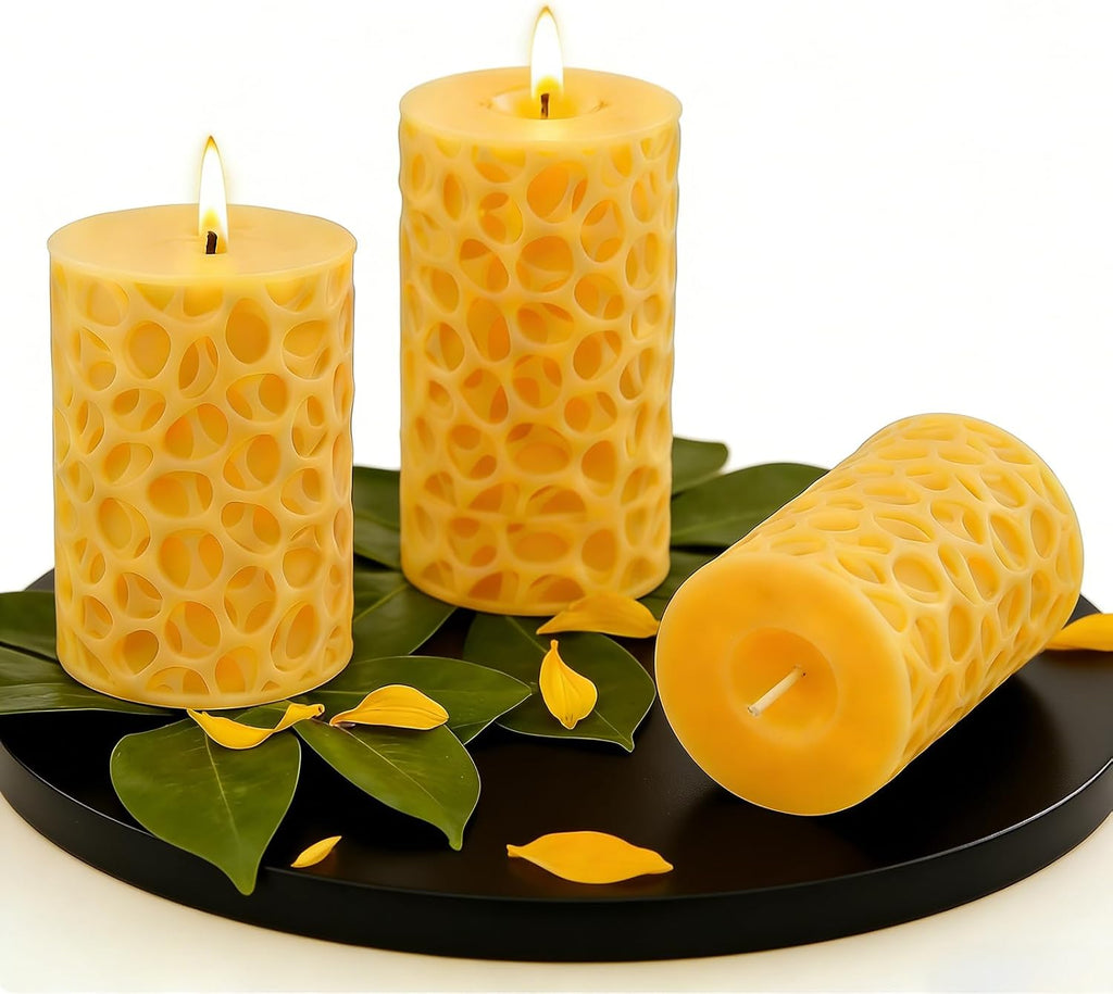 Ashlux Beeswax Pillar Candles 3x4 inch, 100% Pure Beeswax Candles