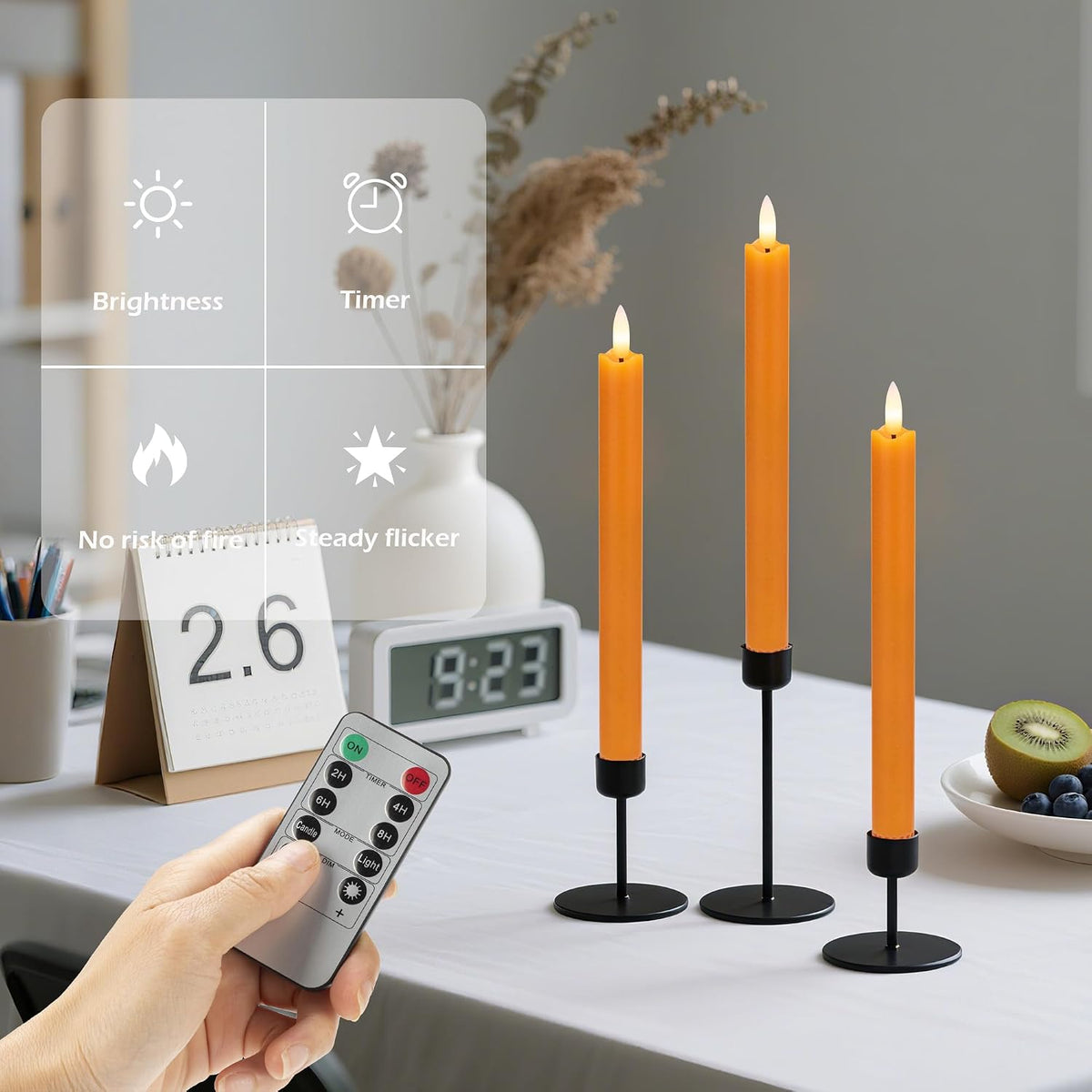JOIONE Orange Halloween Flameless Taper Candles with Remote, 3 Pack