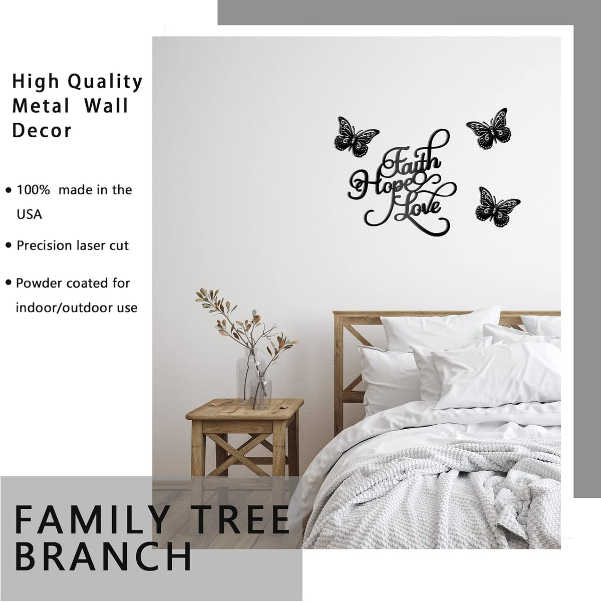 Moxweyeni 4 Pcs Faith Hope Love Metal Wall Decor with Butterfly Wall Signs