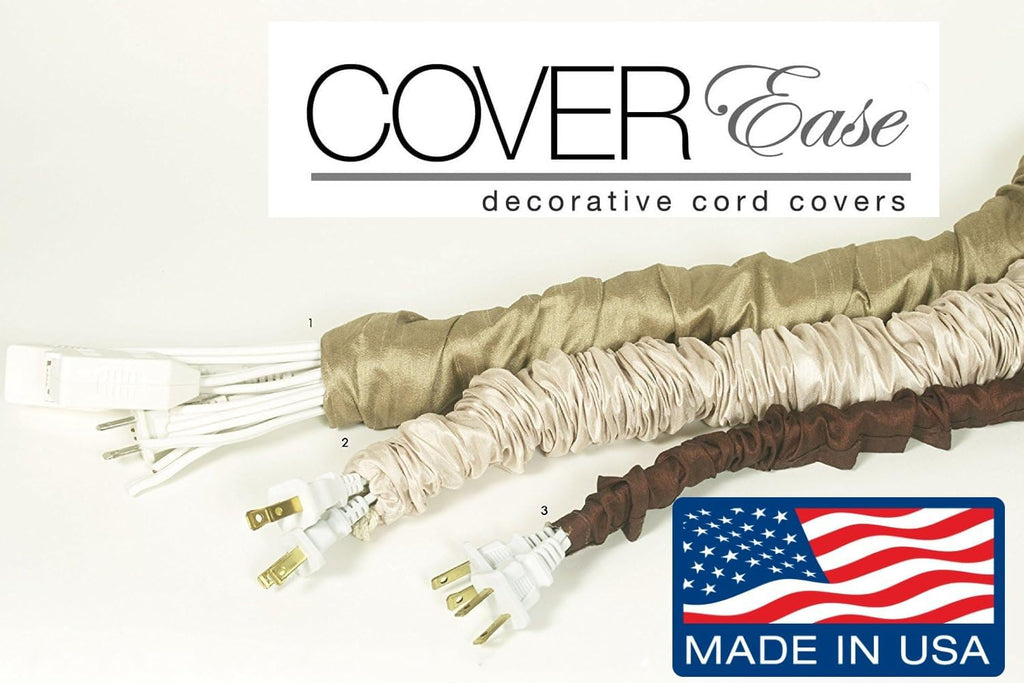 Off White COVEREase Cord Cover 9 ft Faux Silk Fabric Lamp Cord Cover - Cable Sleeve, Wire Cover, Cord Hider for Cable Management for Electrical Lighting Fixtures (2 Pack)