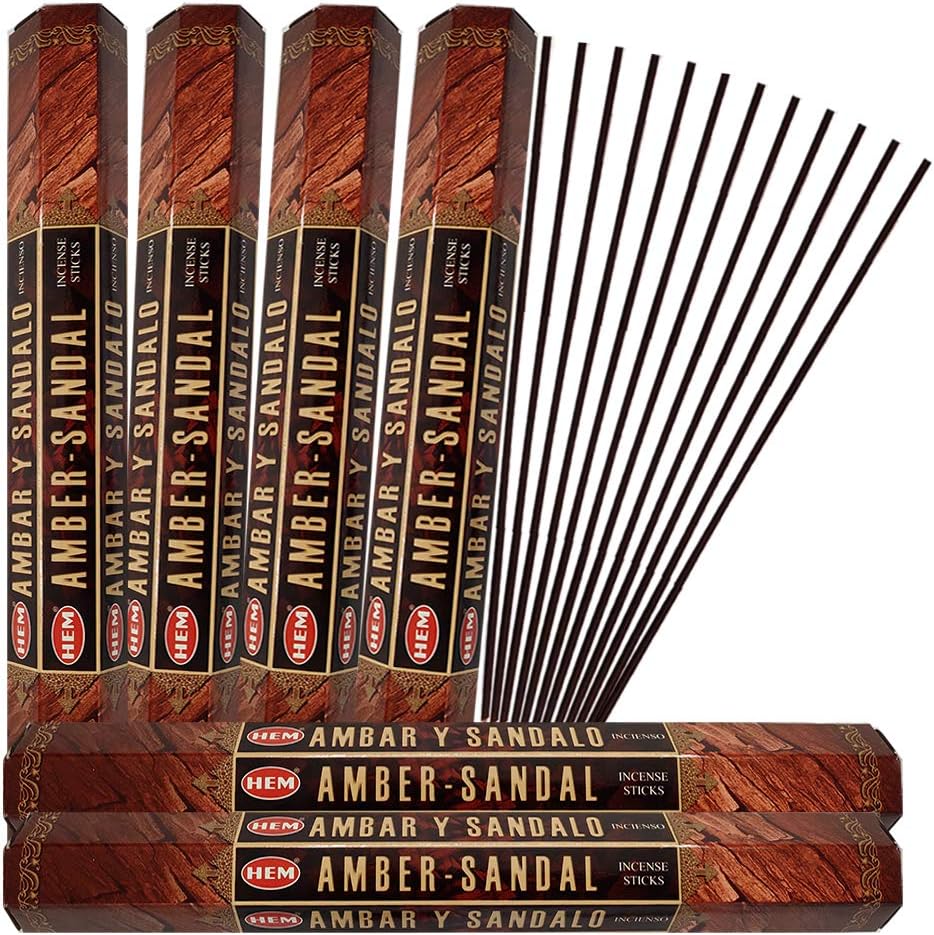 Amber Sandal Incense Sticks and Incense Stick Holder Bundle Insence Insense Hem Incense Sticks