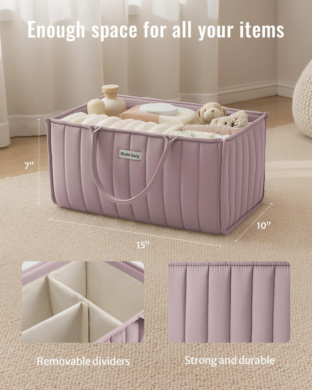 Blissful Diary Baby Diaper Caddy Organizer, Nursery Storage, Mauve Pink
