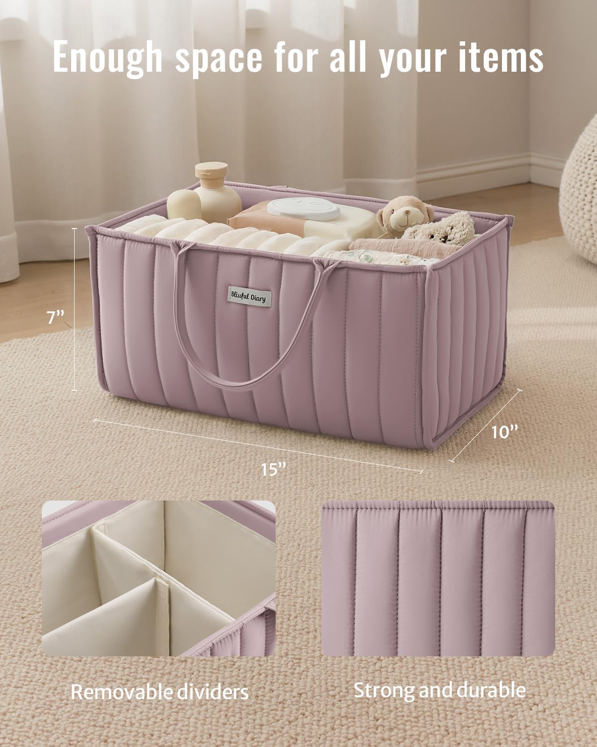 Blissful Diary Baby Diaper Caddy Organizer, Nursery Storage, Mauve Pink