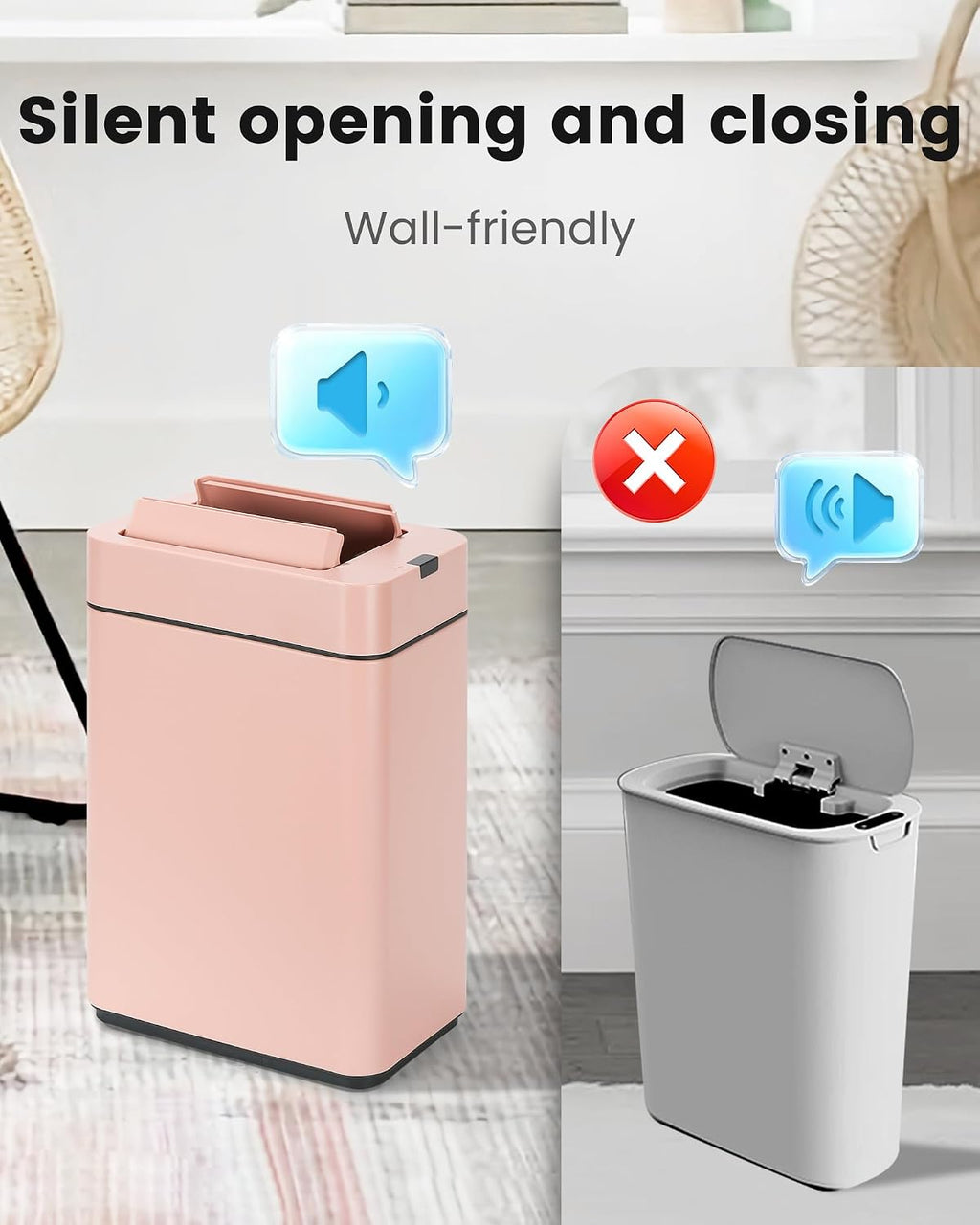 ELPHECO Slim Bathroom Trash Can with Lid 2.6 Gallon Smart Trash Can Pink