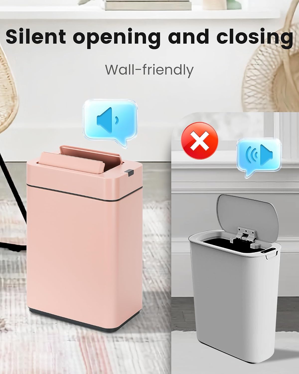 ELPHECO Slim Bathroom Trash Can with Lid 2.6 Gallon Smart Trash Can Pink