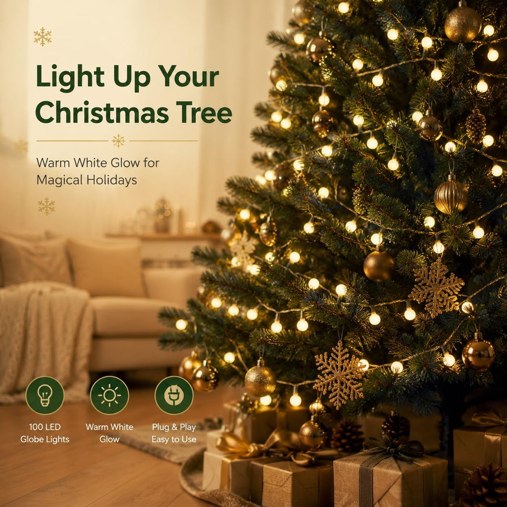 Warm Globe LED String Lights Indoor Bedroom 33FT 100LED Remote