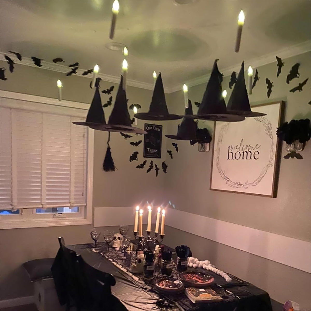 Amagic 24 Pcs Hanging Floating Candles, No Remote & Battery, Flameless Led Taper Candles Flickering, Battery Operated Candlesticks, for Fireplace