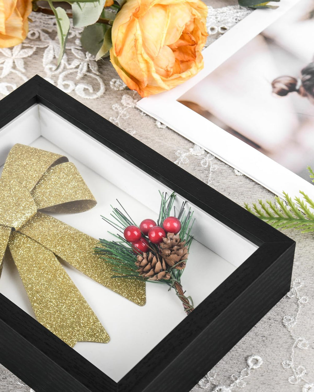 2 Pack 5x7 Small Shadow Box Frame with Glass, Black