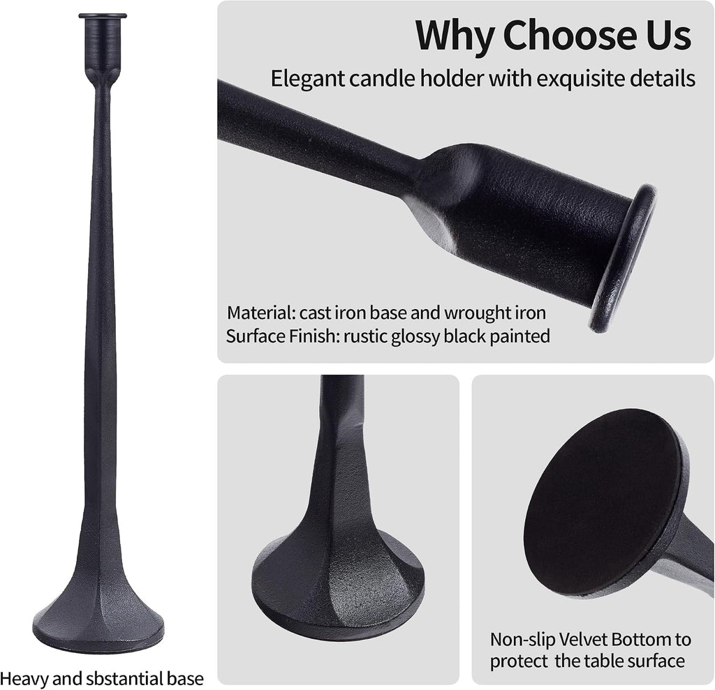 Iron Taper Candle Holder Set of 3 15.5” 14” 12” Decorative Modern Vintage Metal Tall Candlestick Holders for Wedding, Dinning Table,Mantle, Party Decoration (3, Black)
