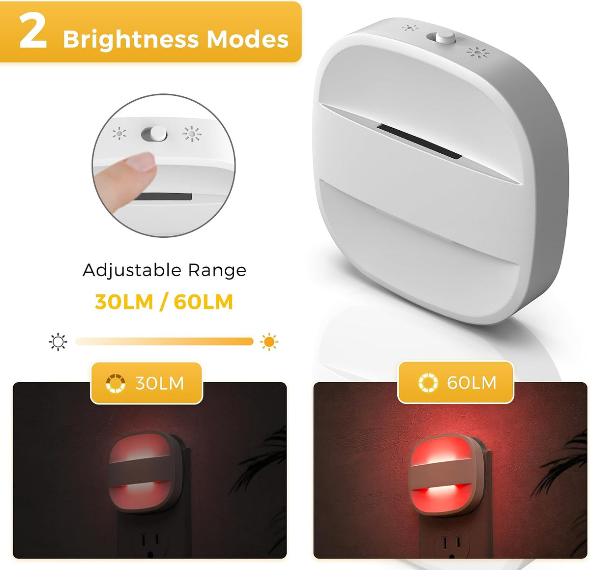 L LOHAS LED Red Night Light, Dusk to Dawn Sensor Nightlight 2 Pack