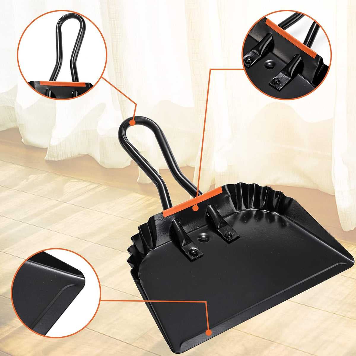 TOPZEA 2 Pack Black Metal Dustpan, 12 Inch Heavy Duty Steel Handheld Dust Pan with Loop Handle, Wide Ash Scooper for Fireplace, Wood Stove, Garage, Shop, Industrial and Indoor Outdoor Commercial Use