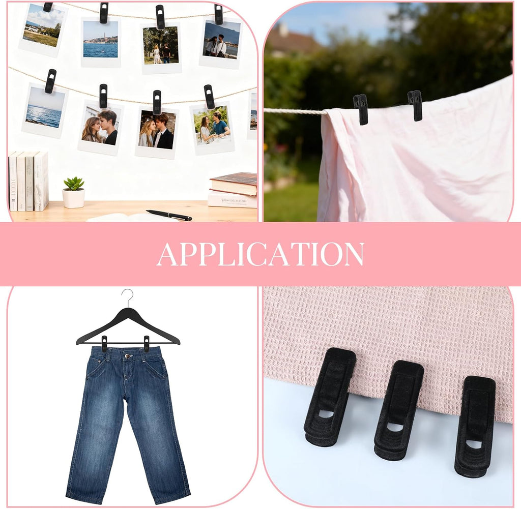 Black Velvet Hangers Clips, 40 Pack Strong Finger Clips Velvet Pants Hanger Velvets Clip Skirt Hanger Clip for Thin Velvets Clothes Suit Hangers