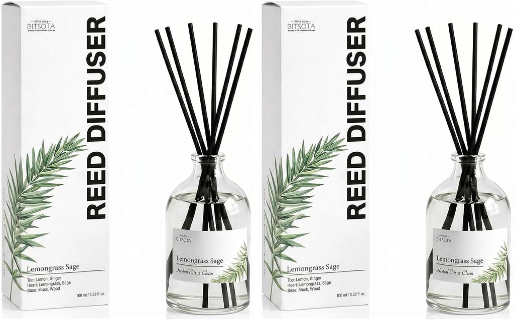 Reed Diffuser Set for Bathroom & Home, Long Lasting Essential Oil Aroma, Glass Bottle Home Fragrance with Sticks, Ideal Gift for Woman (Pack of 2)