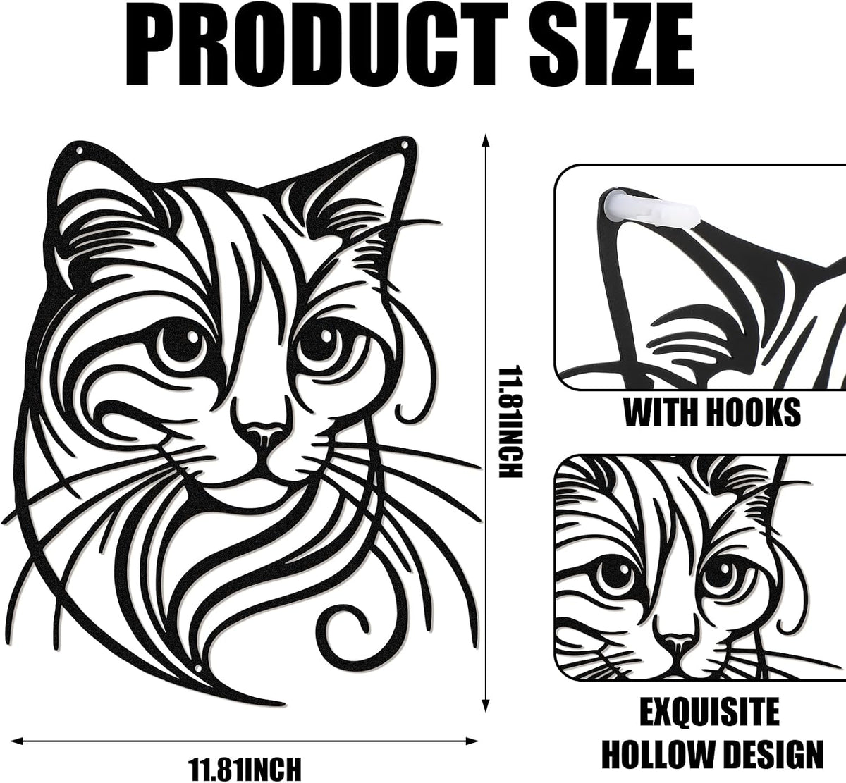 Otoolling Black Cat Wall Art Silhouette Metal Wall Decor, Cute