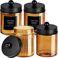 Amolliar Bronze Amber Glass Apothecary Jar, Qtip Holder Storage Black 4Pack