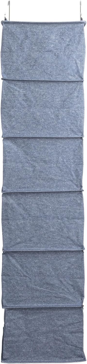 Household Essentials Hanging Cotton Blend Closet Organizer with 6 Storage Shelves, Denim