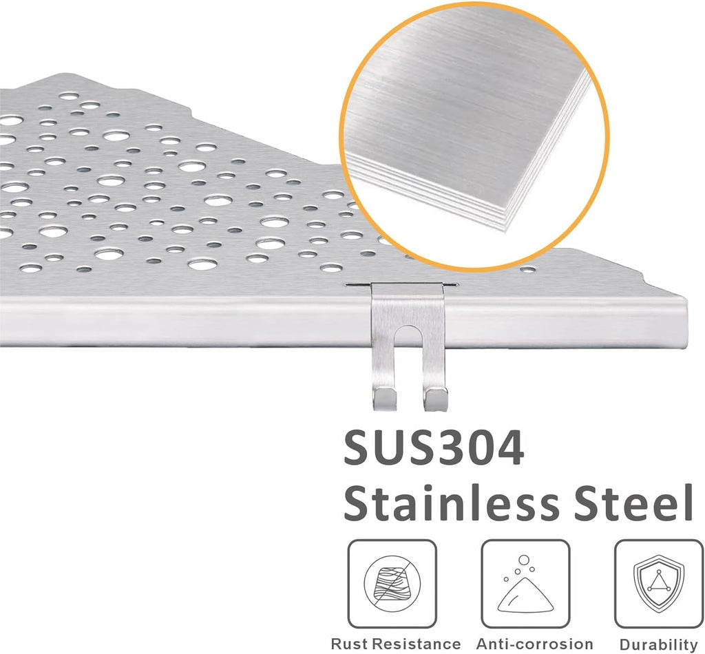 WELLUP Shower Shelf Brushed Nickel 2 Pack,Corner Shower Shelf with 4 Hooks