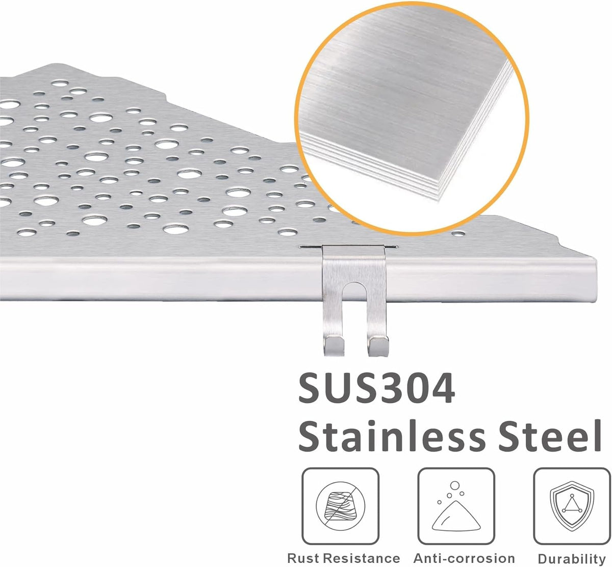 WELLUP Shower Shelf Brushed Nickel 2 Pack,Corner Shower Shelf with 4 Hooks
