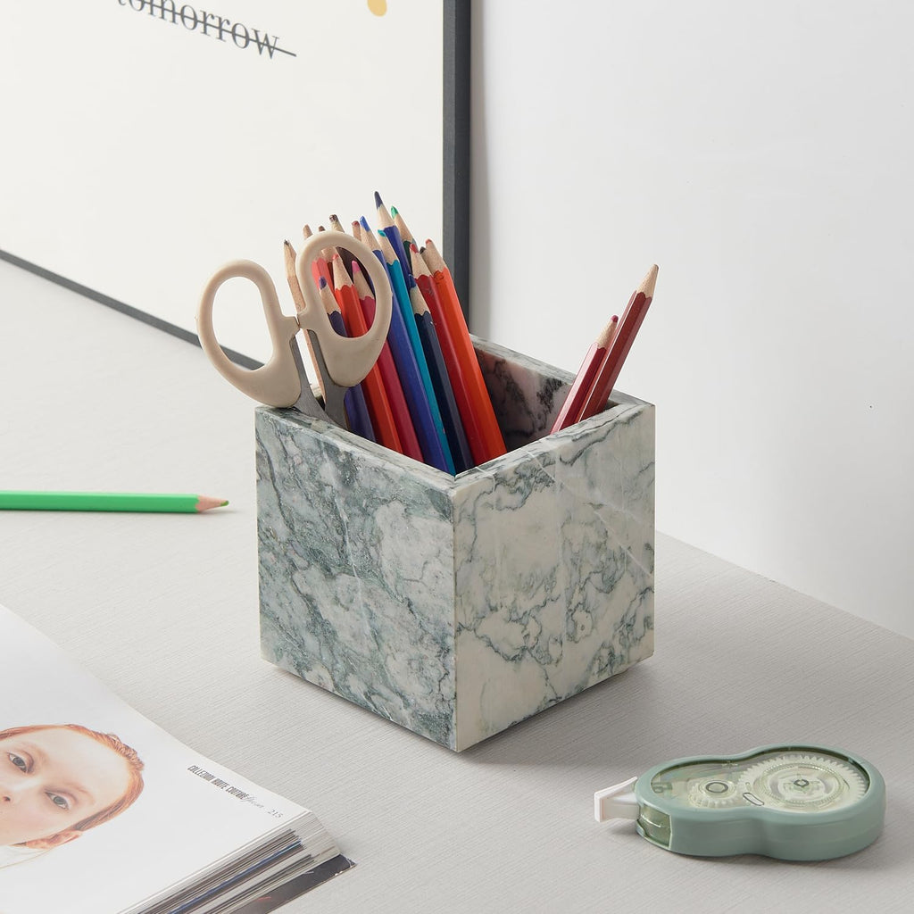 Real Luxurious Natural Marble Toothbrush Holder & Makeup Brush Organizer