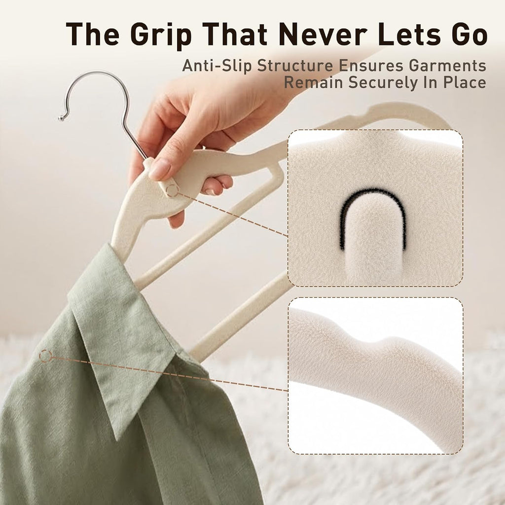 Velvet Hangers 30 Pack, Ivory Non Slip Hangers with 360° Swivel Hook