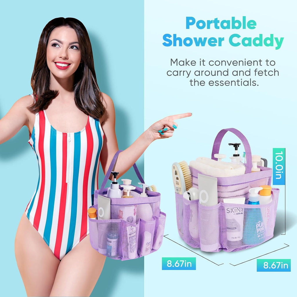 EUDELE 2 Pack Mesh Shower Caddy Portable for College Dorm Room Essentials, Shower Caddy Dorm with 9-Pocket Large Capacity,Shower Bag for Beach,Swimming,Gym All Black+All Pink