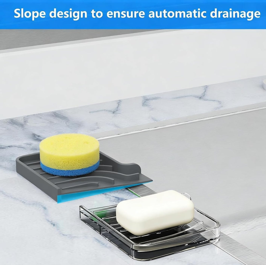Sponge Holder for Kitchen Sink,10"x 4",Dish Sponge Holder Soap Tray