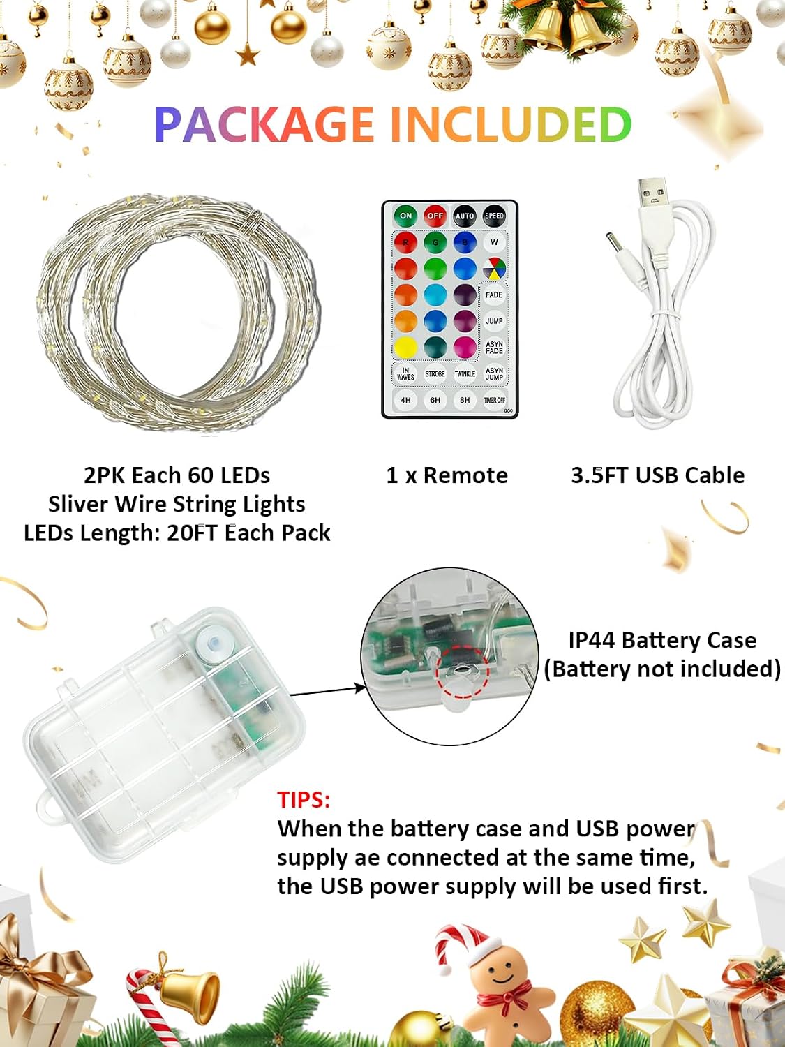 2 Pack 60 LED RGB Color Changing Fairy Halloween Lights Battery Operated