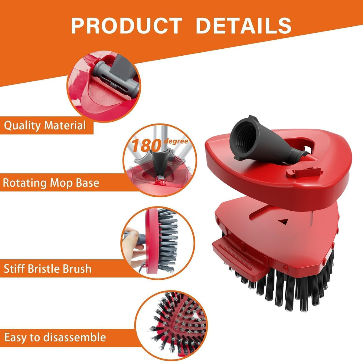 Small Spin Mop Replace Head Base + Scrub Brush for O Cedar 2-Tank RinseClean,1 Scrubber Brush and Mop Base Combo Set,Great for Kitchen, Deck, Bathroom and Shower Floor Scrubber