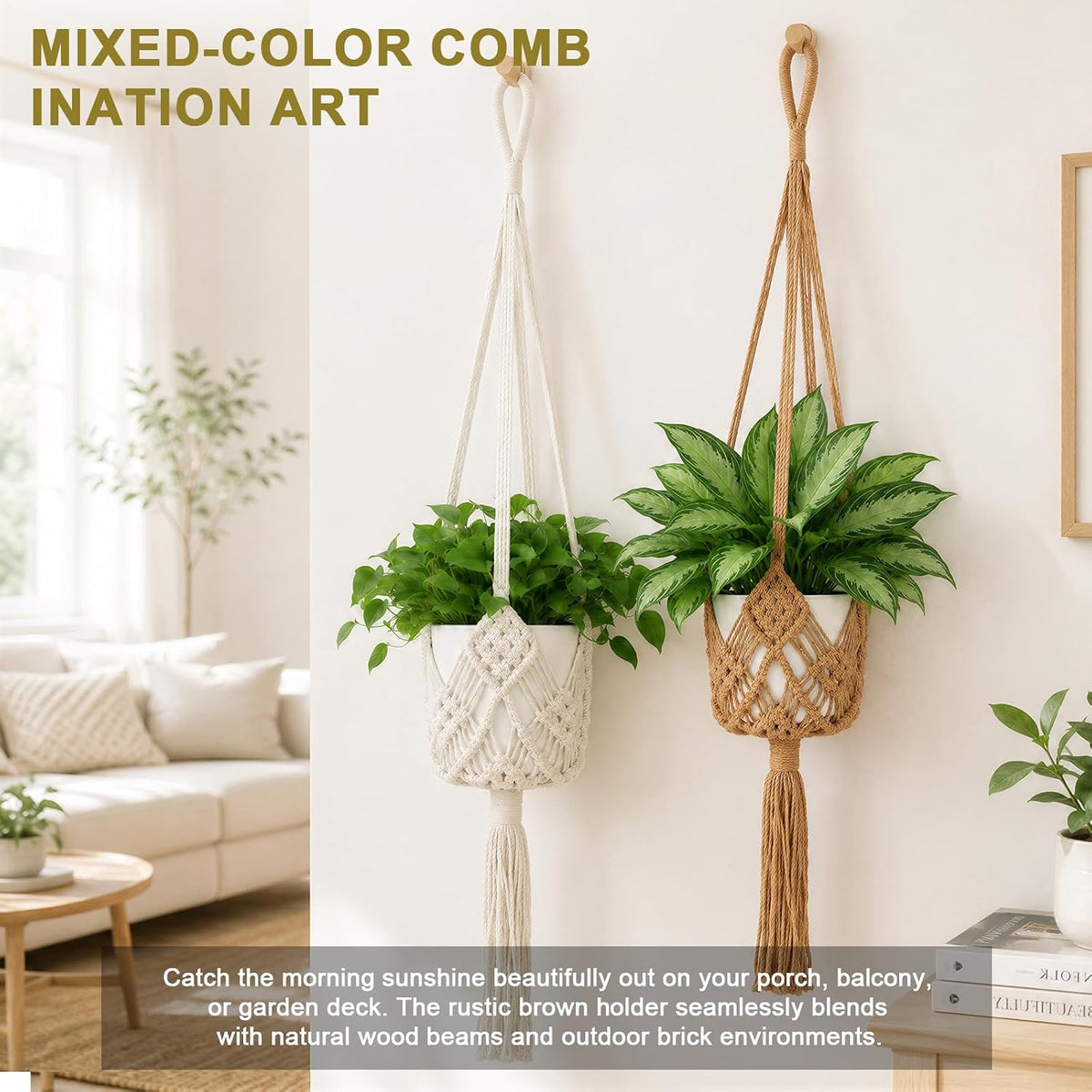 Macrame Plant Hangers 2 Pack 33.5 in Cotton Rope