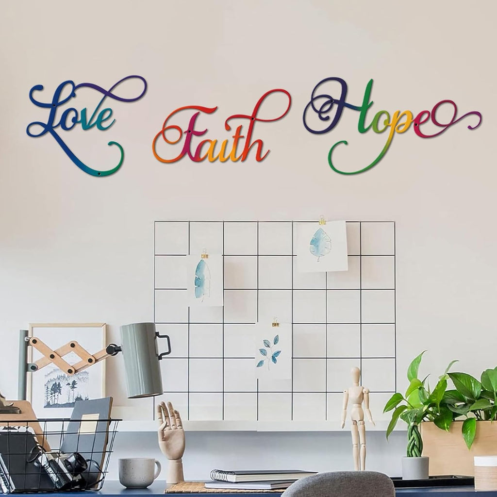 ESTART Faith Hope Love 3Pcs Colorful Metal Inspirational Letter Wall Sign