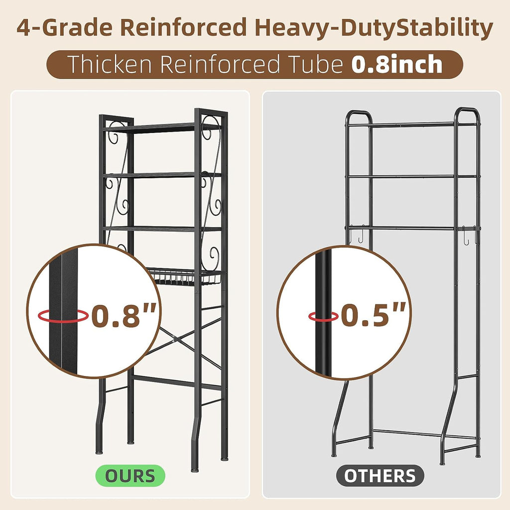 Over-The-Toilet Storage Rack 4-Tier,Bathroom Organizer Shelf Over Toilet,Adjustable Wooden Shelves and Basket,Freestanding Above Toilet Shelf,Space Saver for Rooms(Black Rack-Black Shelves)