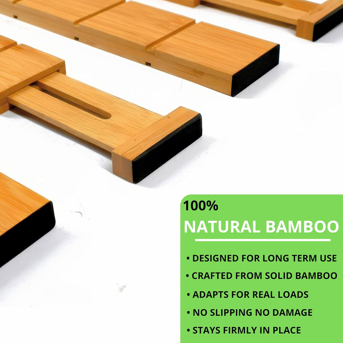 13.9-17.7" Expandable Bamboo Drawer Dividers with Inserts 4-Pack Spring-Loaded with Non-Slip EVA Pads, Adjustable Separator Set for Kitchen,Dresser,Bedroom, Office,Bathroom