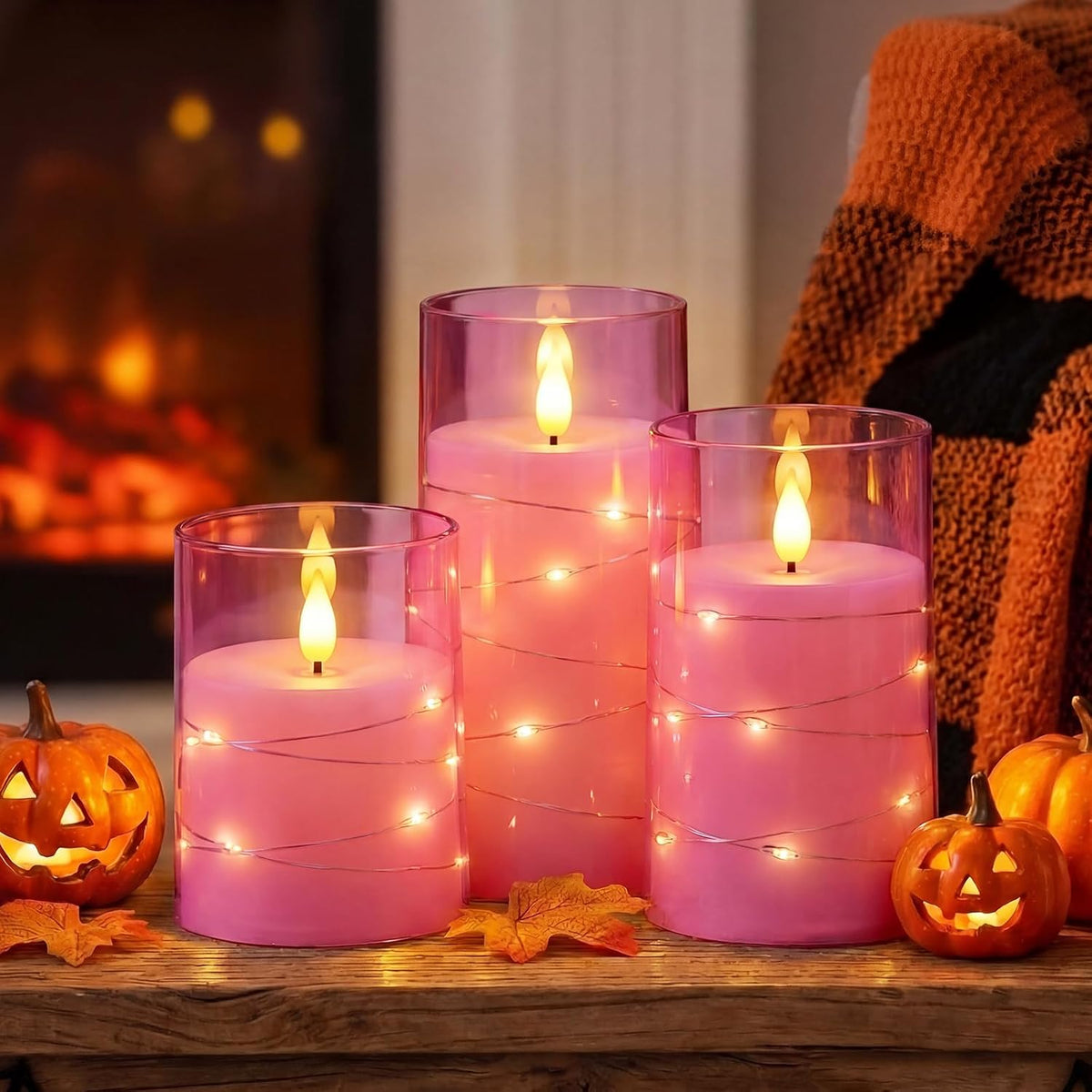 Homemory Flickering Flameless Candles, Pink LED Pillar Candles with Remote