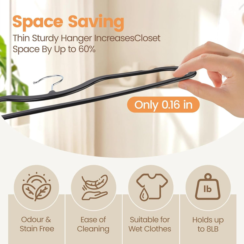 Plastic Short Neck Hangers 40 Pack Ultra-Thin Space-Saving ABS 360° Swivel Hook Ideal for Closet Organization Fits Coats Shirts Dresses & More (40, Black)