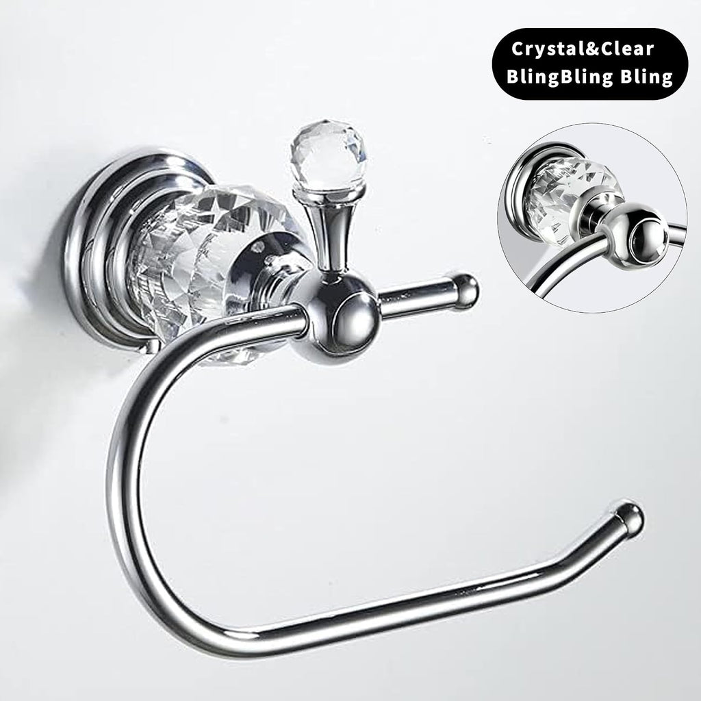 Silver Crystal Toilet Paper Holder, Chrome Bathroom Toilet Paper Roll Hanger Wall Mounted, Modern Toilet Tissue Holder Bathroom Accessory