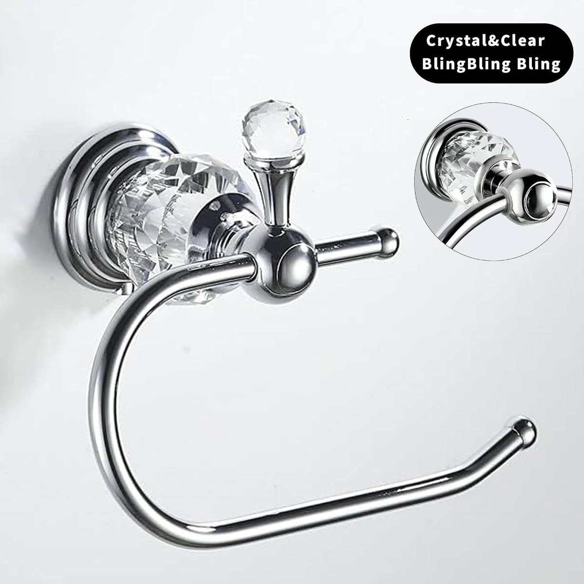 Silver Crystal Toilet Paper Holder, Chrome Bathroom Toilet Paper Roll Hanger Wall Mounted, Modern Toilet Tissue Holder Bathroom Accessory