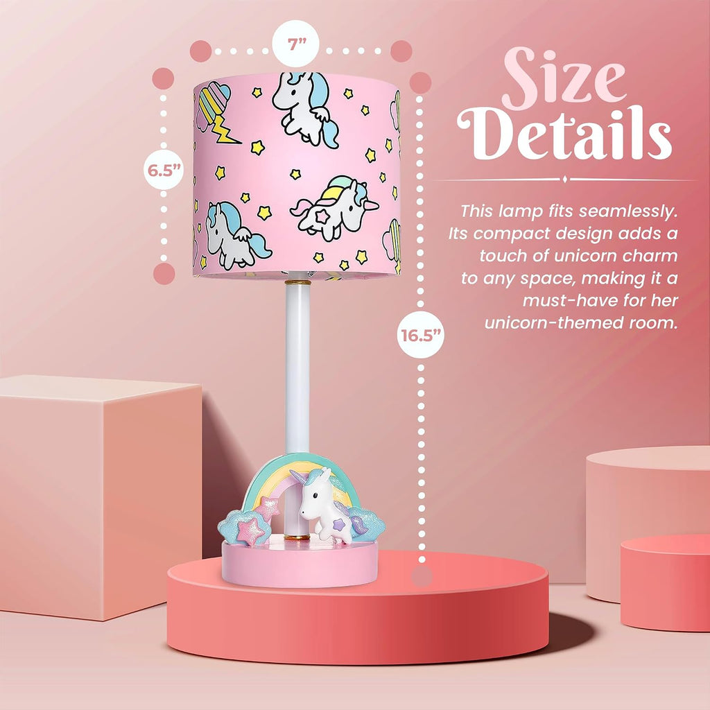 Unicorn Lamp for Girls Room | UL Listed Hand-Painted Rainbow Table Light with Pink Star Shade | Bedroom Nightstand Decor, Bulb Included